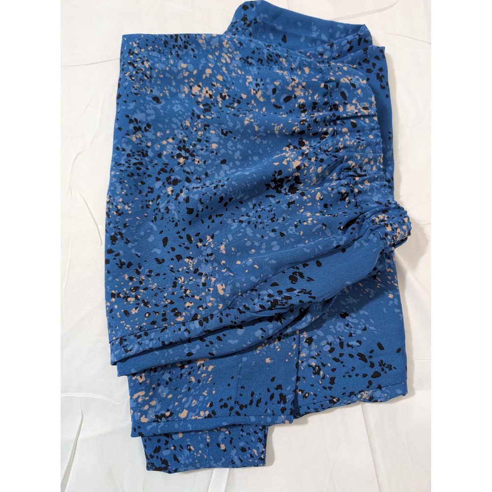 Madison Gregory Blue Abstract Speckled Wide Leg Elastic Waist Pants Large